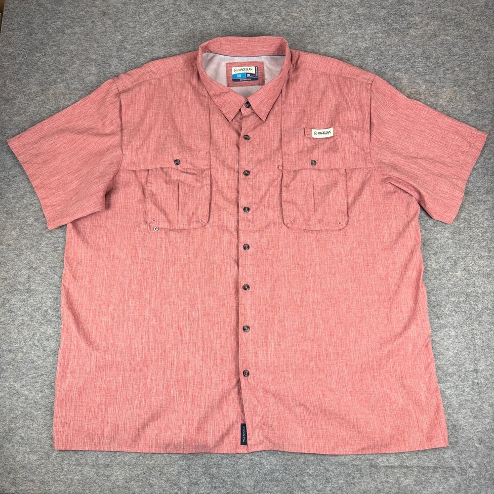 Magellan Fish Gear Button Down Shirt Relaxed Fit Vented Pockets Red Mens 4XL